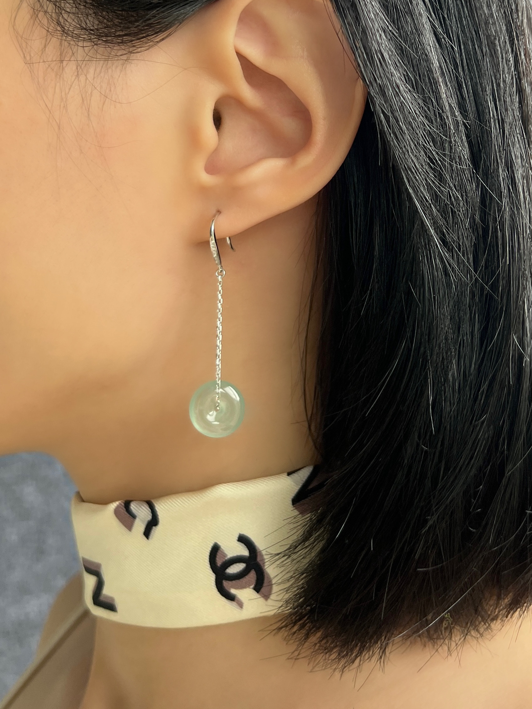 收藏級玻璃種藍綠翡翠耳環 18K