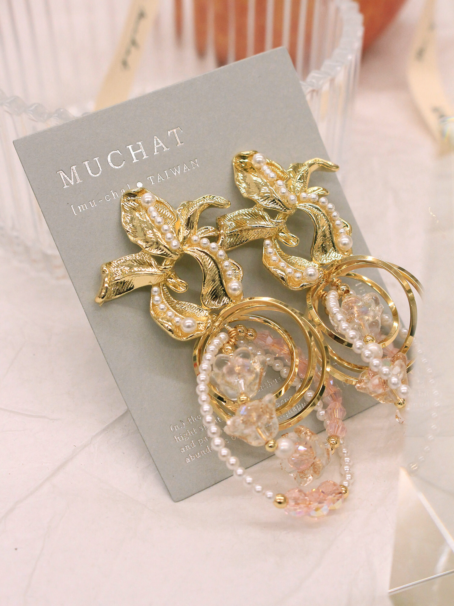 住在心裡。MUCHAT手作14KGP鈴蘭花鏤空珍珠純銀針耳環