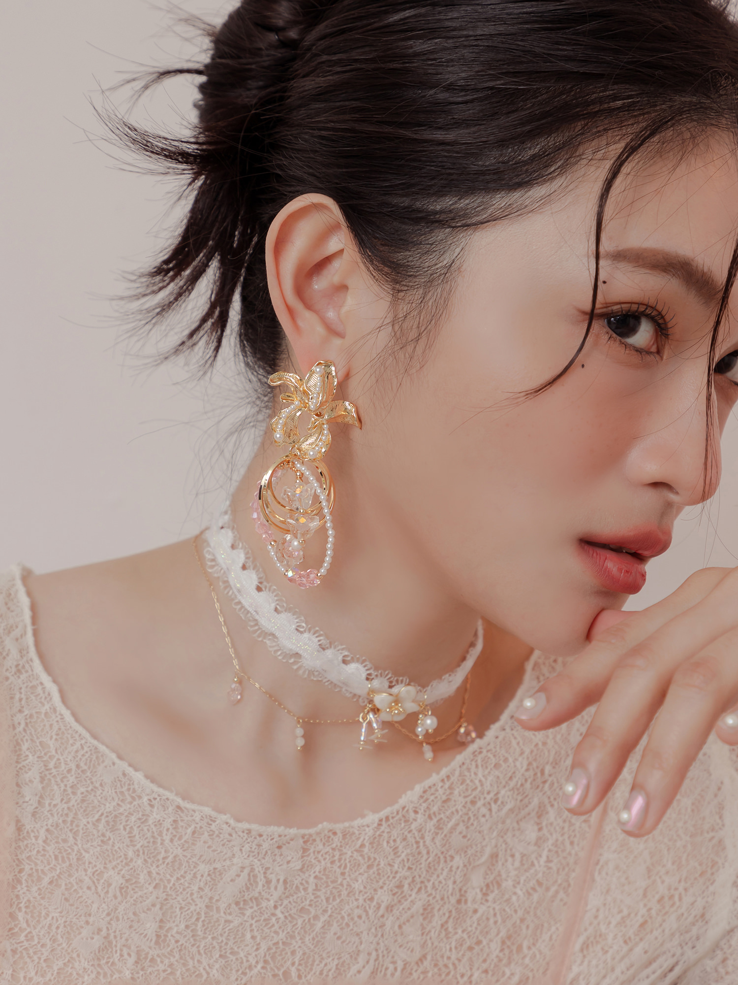 住在心裡。MUCHAT手作14KGP鈴蘭花鏤空珍珠純銀針耳環