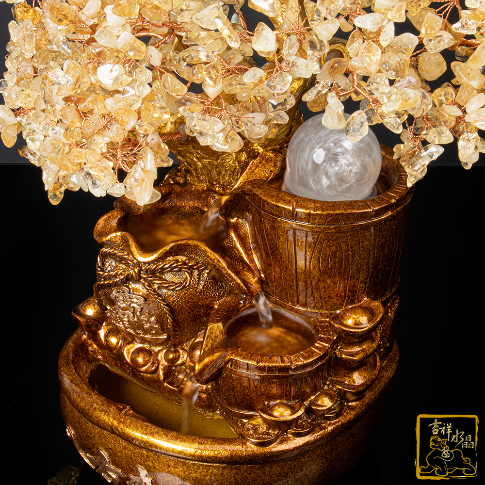 黃水晶發財樹滾球流水盆 財源滾滾來