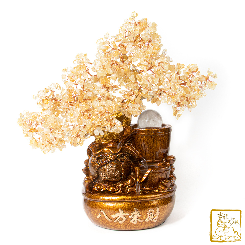 【預購】黃水晶發財樹滾球流水盆 財源滾滾來