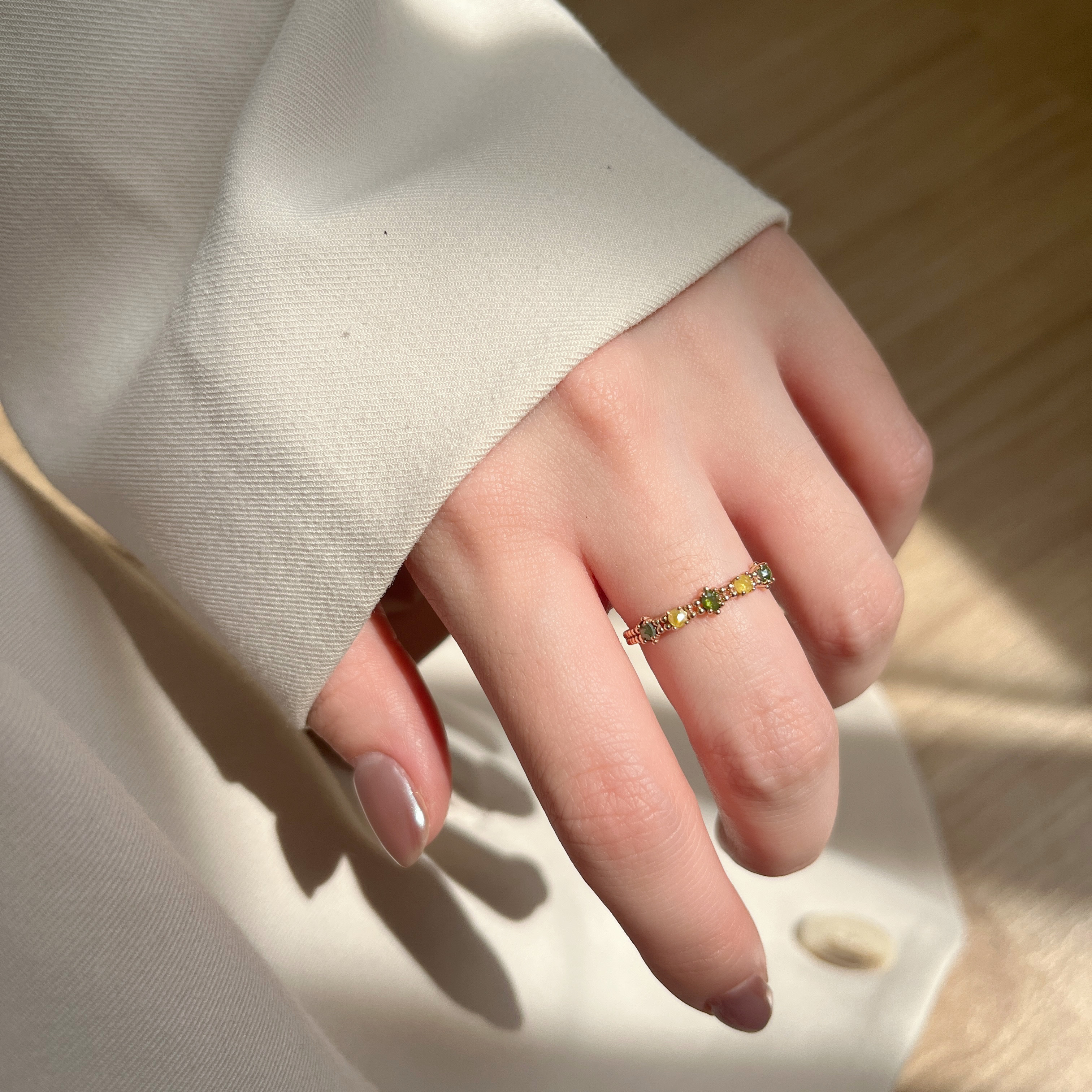 14K Garden黃綠鑽原礦戒指