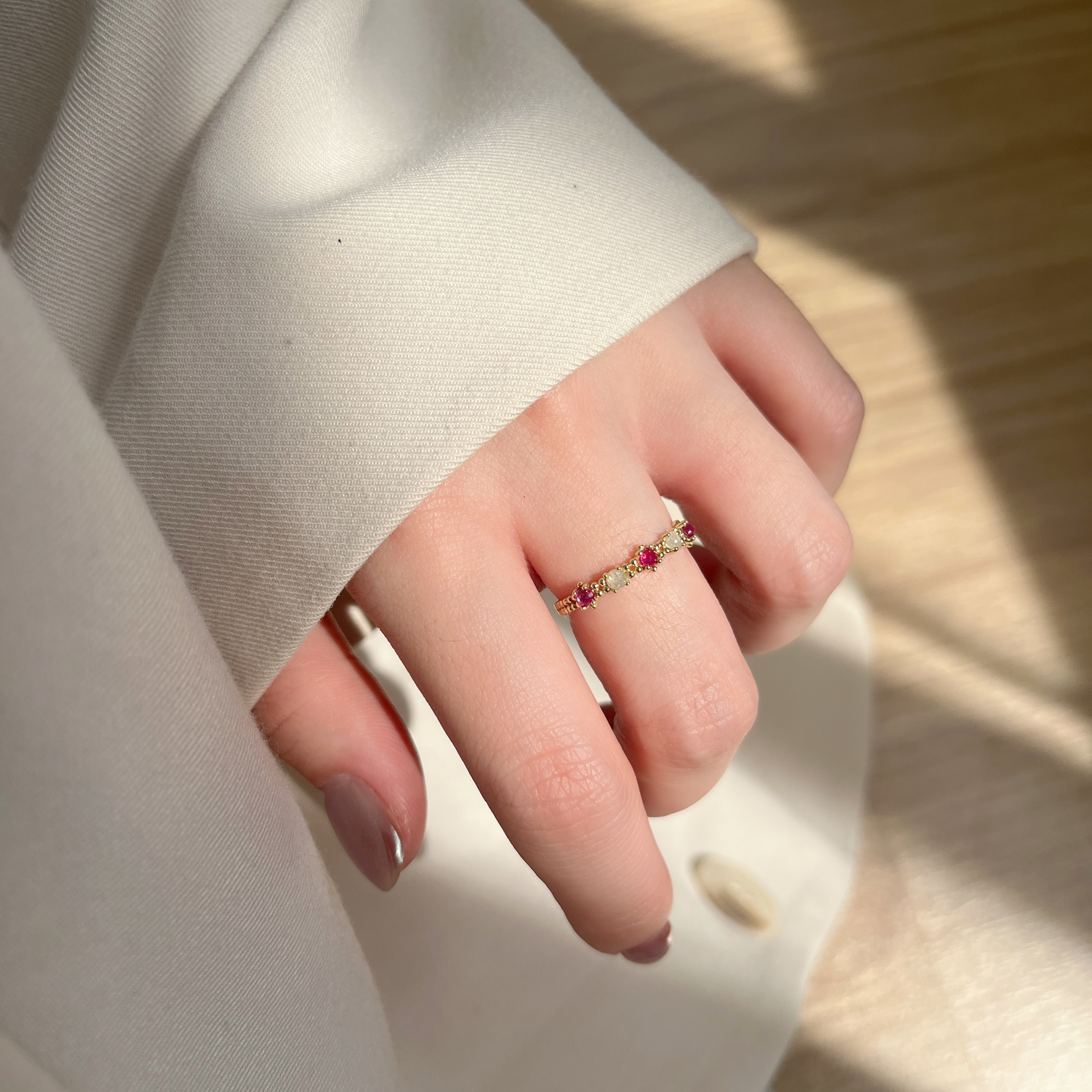 14K Garden紅寶灰鑽原礦戒指