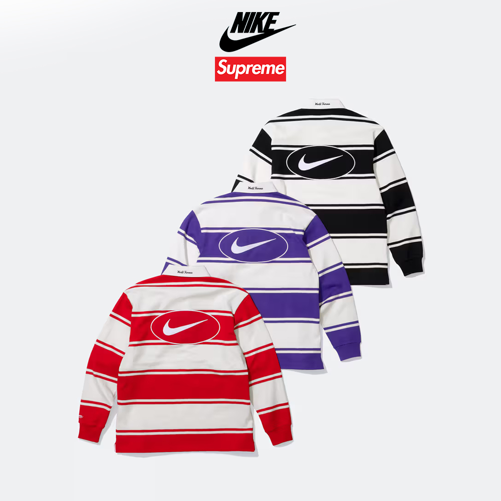 Supreme®/Nike® Stripe Rugby 25ss 刺繡LOGO 寬條紋 polo衫 長袖上衣