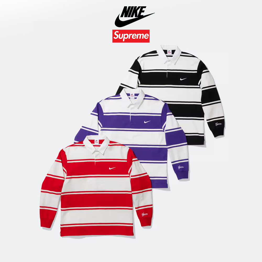 Supreme®/Nike® Stripe Rugby 25ss 刺繡LOGO 寬條紋polo衫長袖上衣