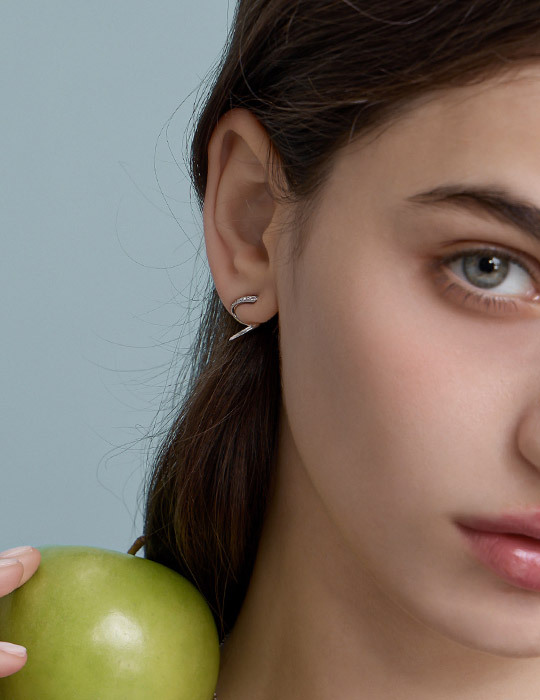 【925純銀】鑲鑽線形。銀針耳環(銀)