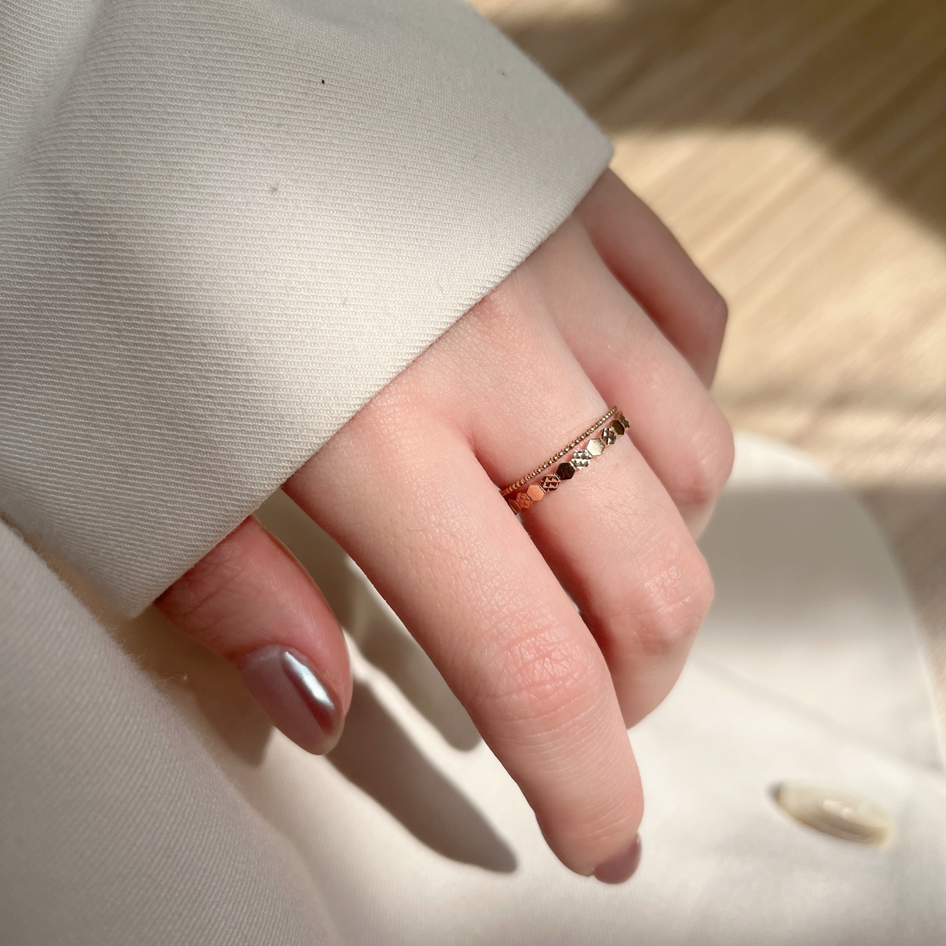 14K閃閃蜂巢雙層戒指