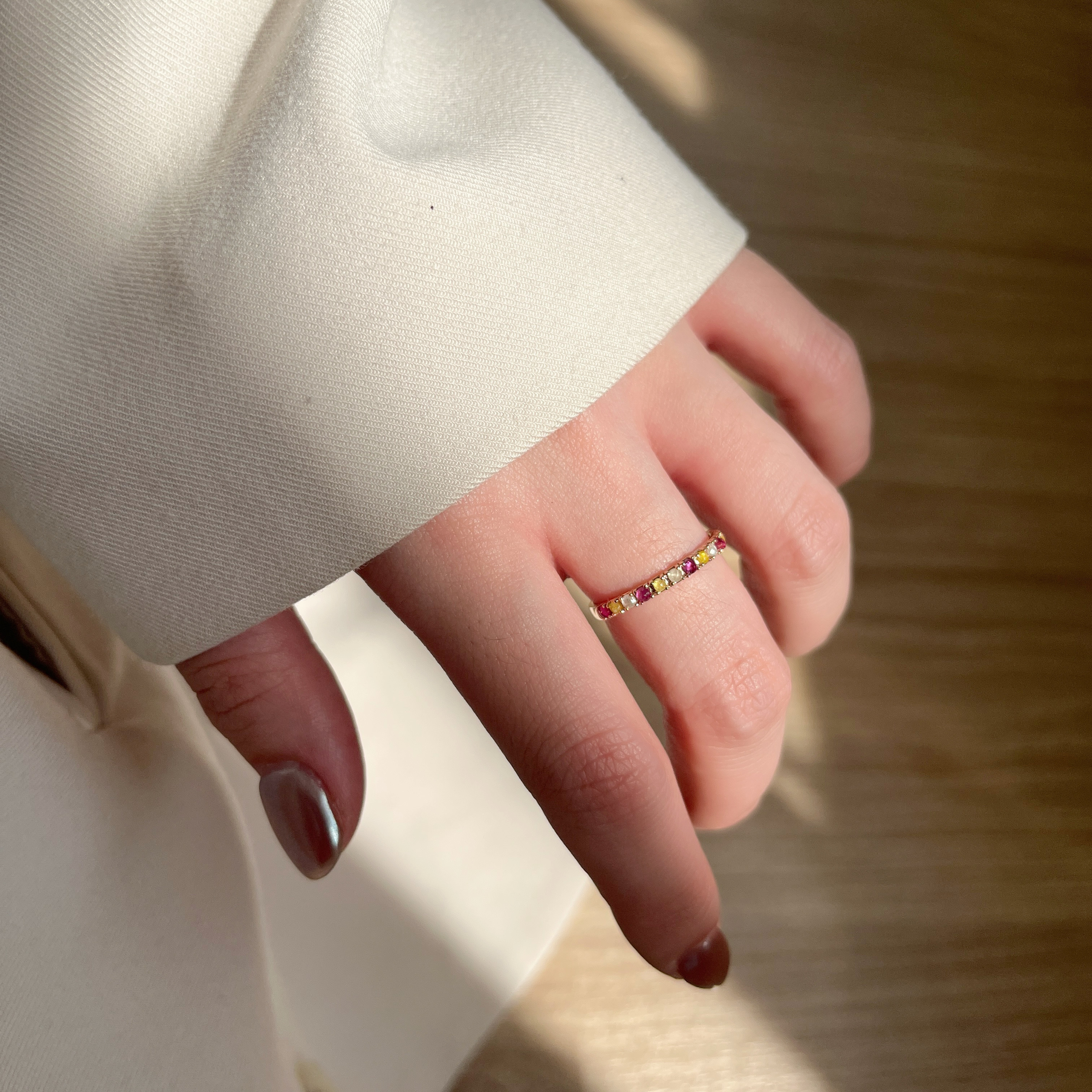 14K Amber紅寶石黃灰鑽原礦戒指