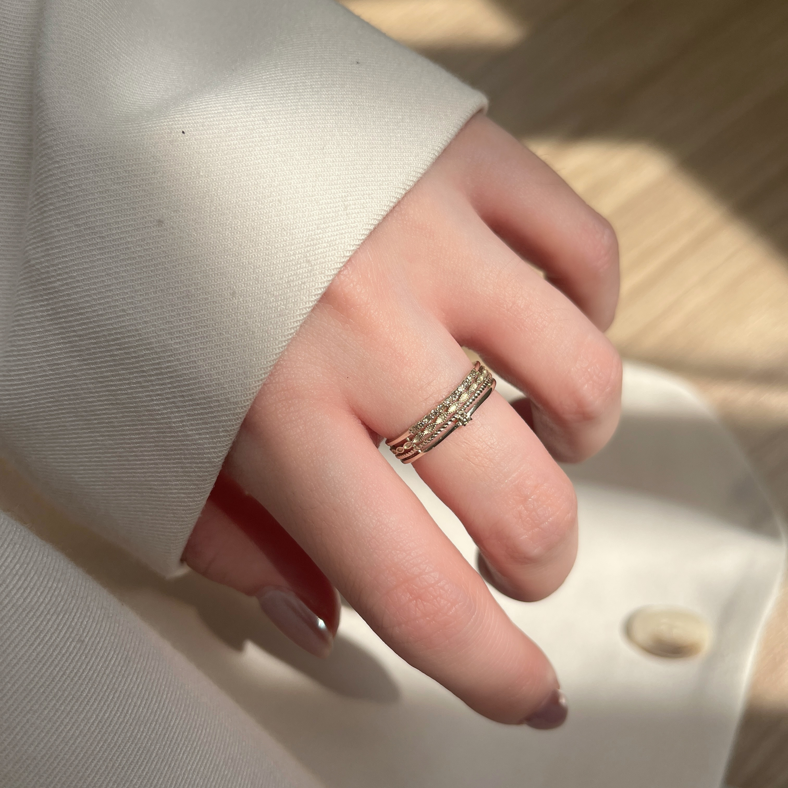 14K Fourline Layered真鑽戒指