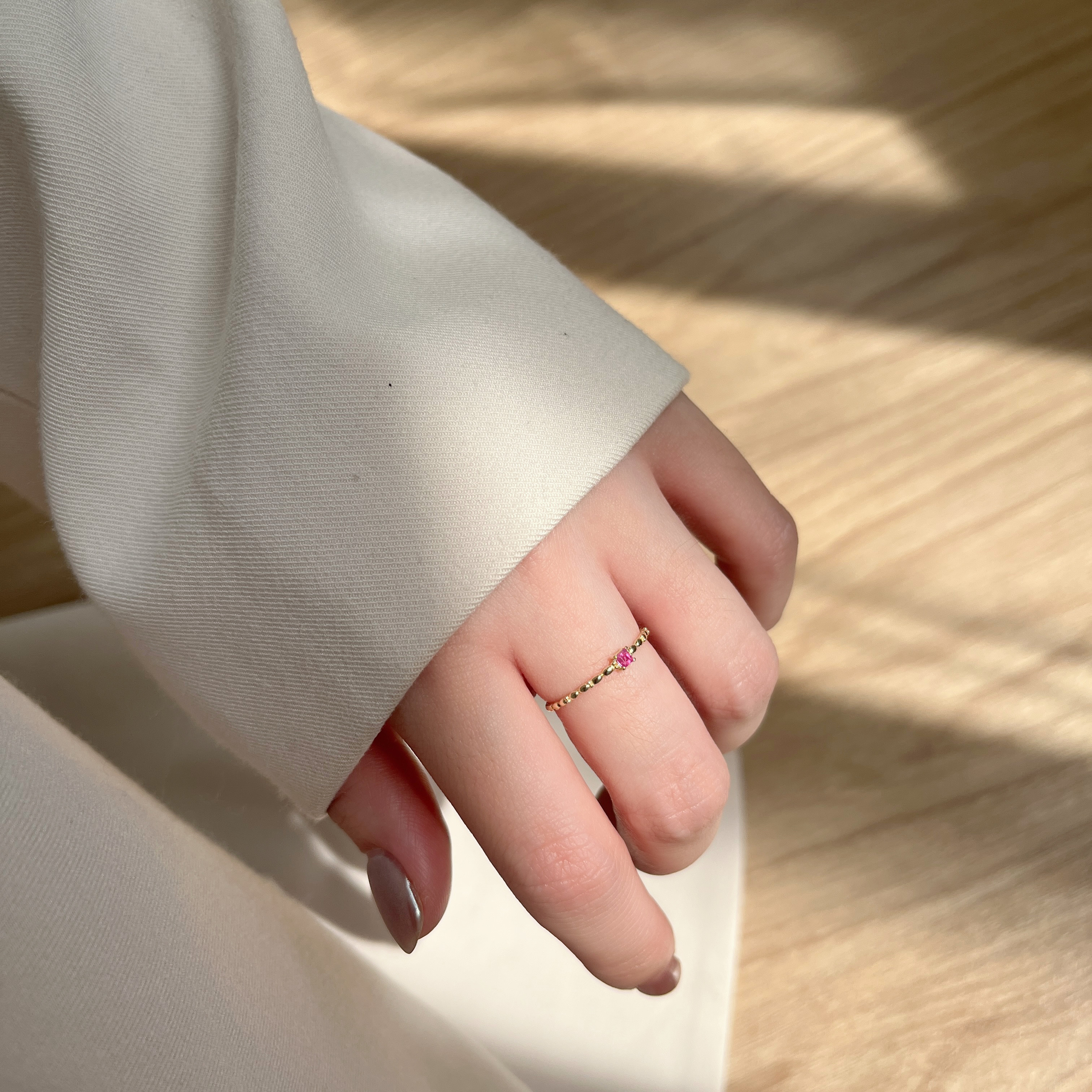 14K簡約小方塊紅寶石戒指