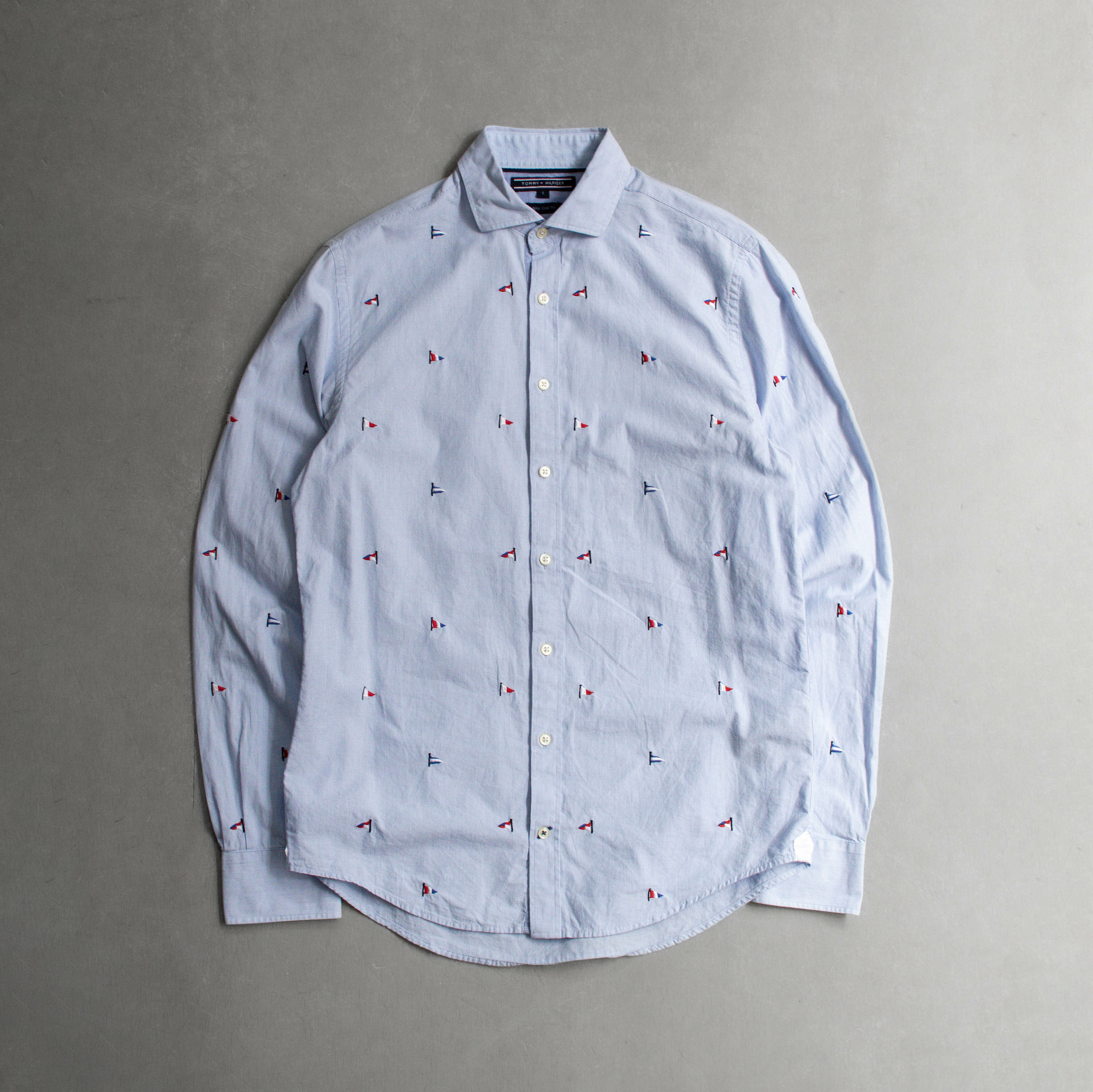 USED TOMMY HILFIGER SHIRT 美國 淺藍 條紋 刺繡 長袖 襯衫