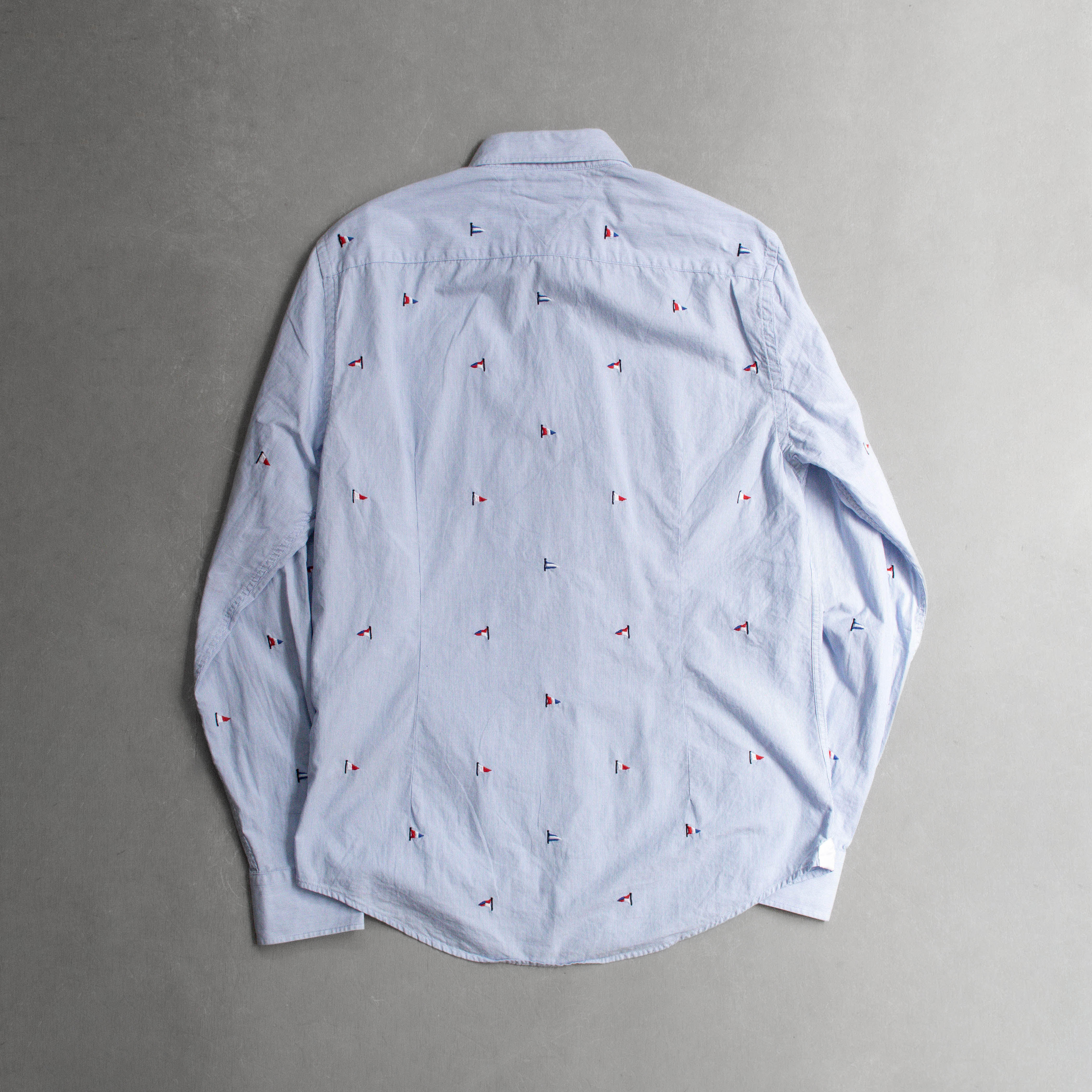 USED TOMMY HILFIGER SHIRT 美國 淺藍 條紋 刺繡 長袖 襯衫