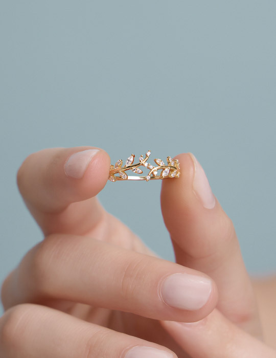 【925純銀】清新麥穗鑲鑽可調式戒指(金)