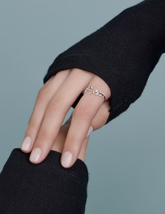 【925純銀】清新麥穗鑲鑽可調式戒指(銀)