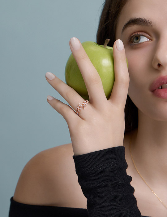 【925純銀】清新麥穗鑲鑽可調式戒指(玫瑰金)