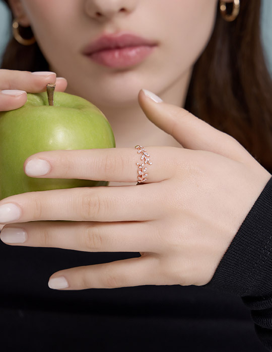 【925純銀】清新麥穗鑲鑽可調式戒指(玫瑰金)