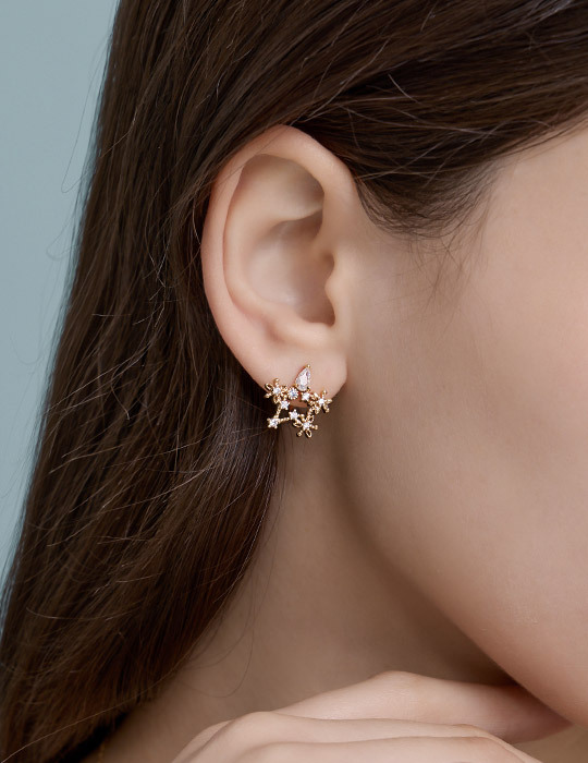 星夜鋯石。夾式耳環