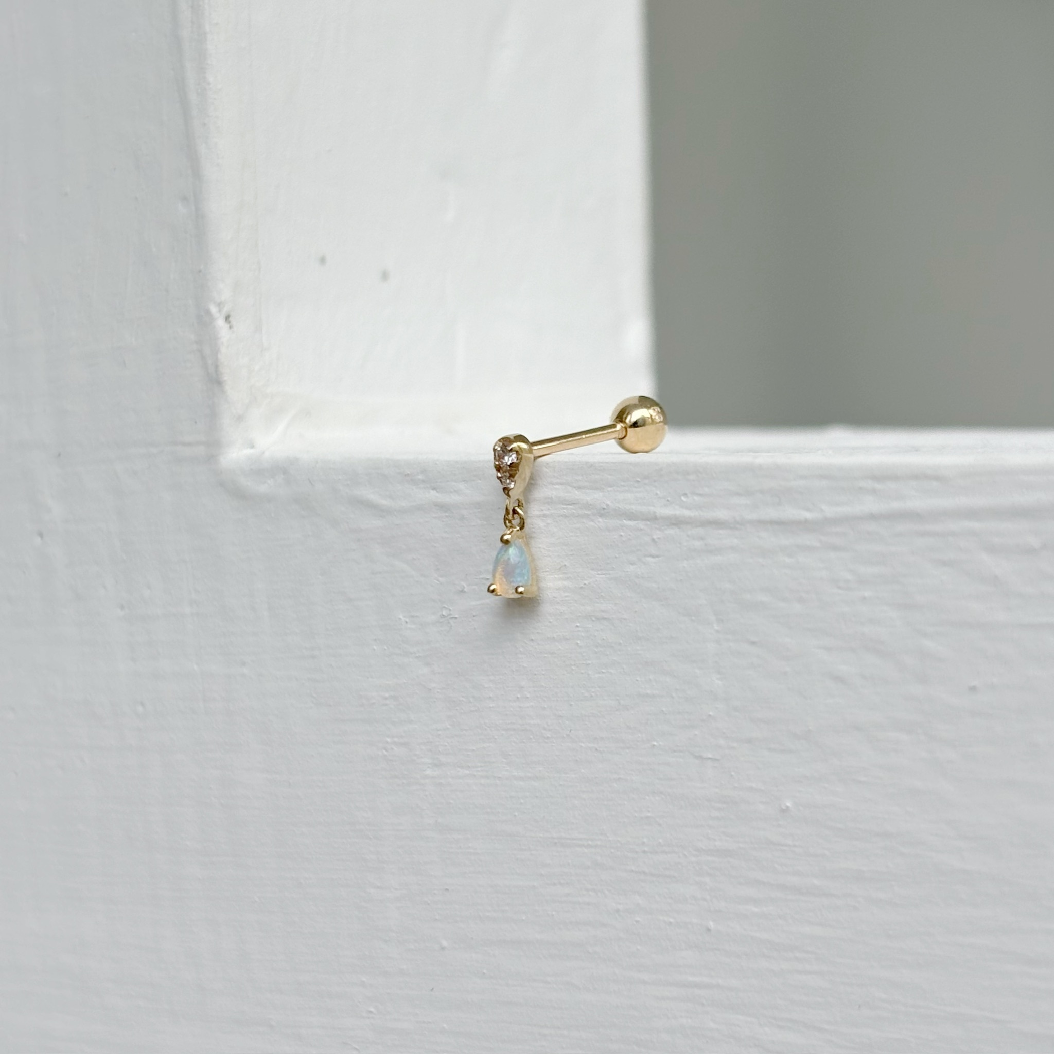 14K晃晃水滴歐泊石真鑽轉珠耳環