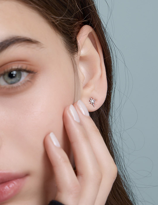 星球之星。銀針耳環