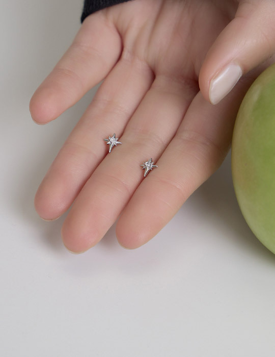 星球之星。銀針耳環