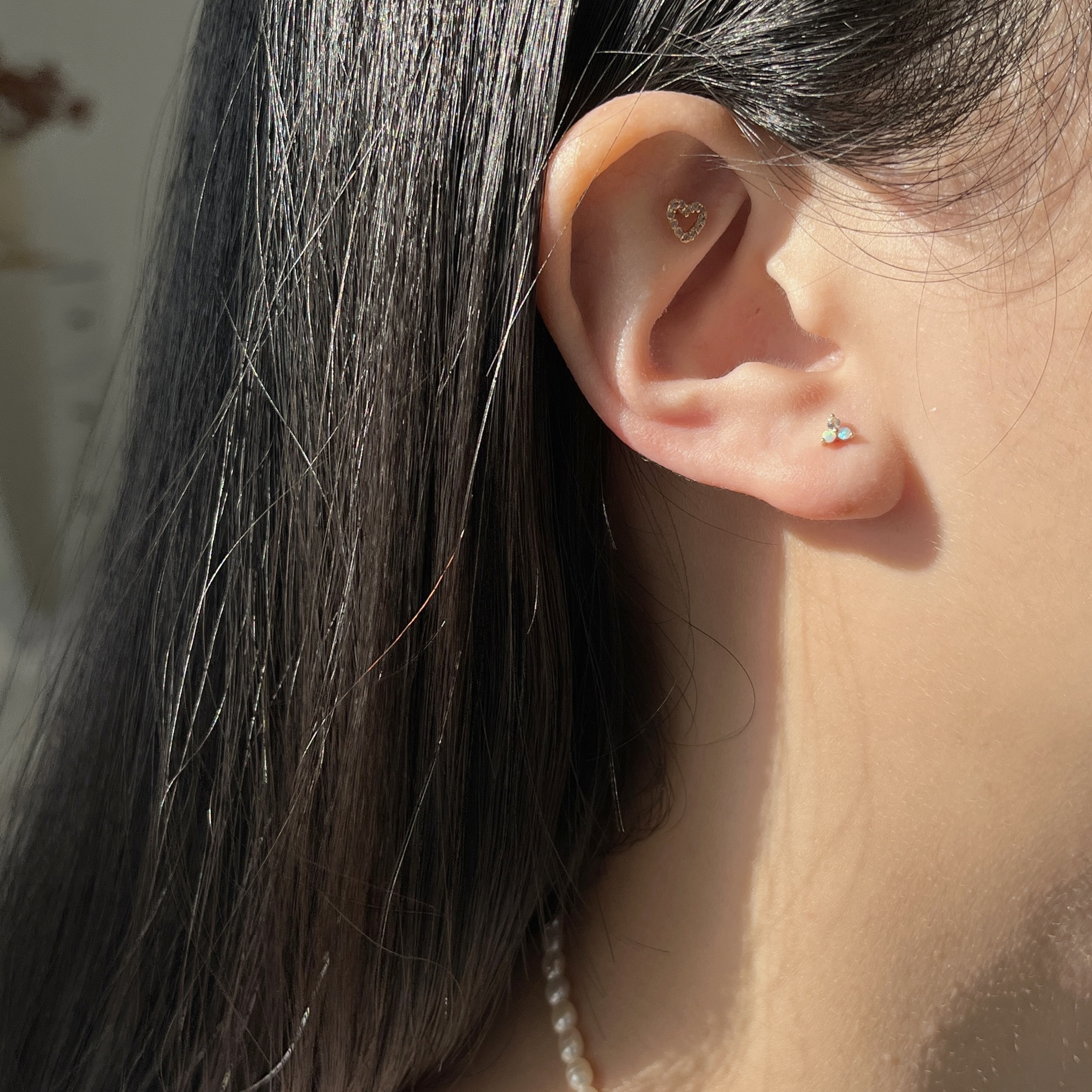 14K三葉草歐泊石轉珠耳環