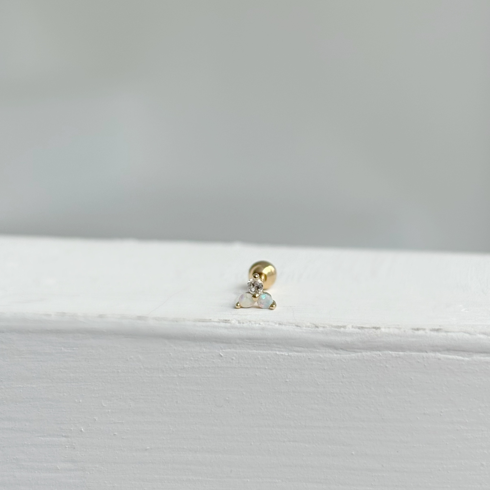 14K三葉草歐泊石轉珠耳環