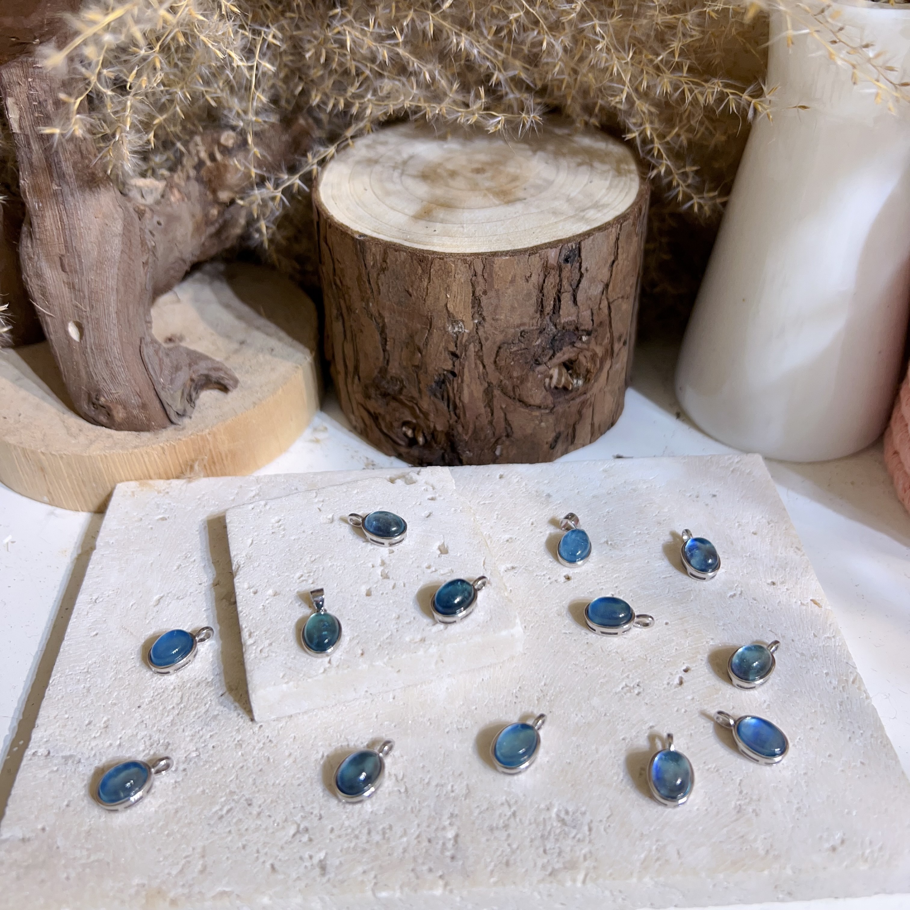 純銀海藍寶橢圓吊墜