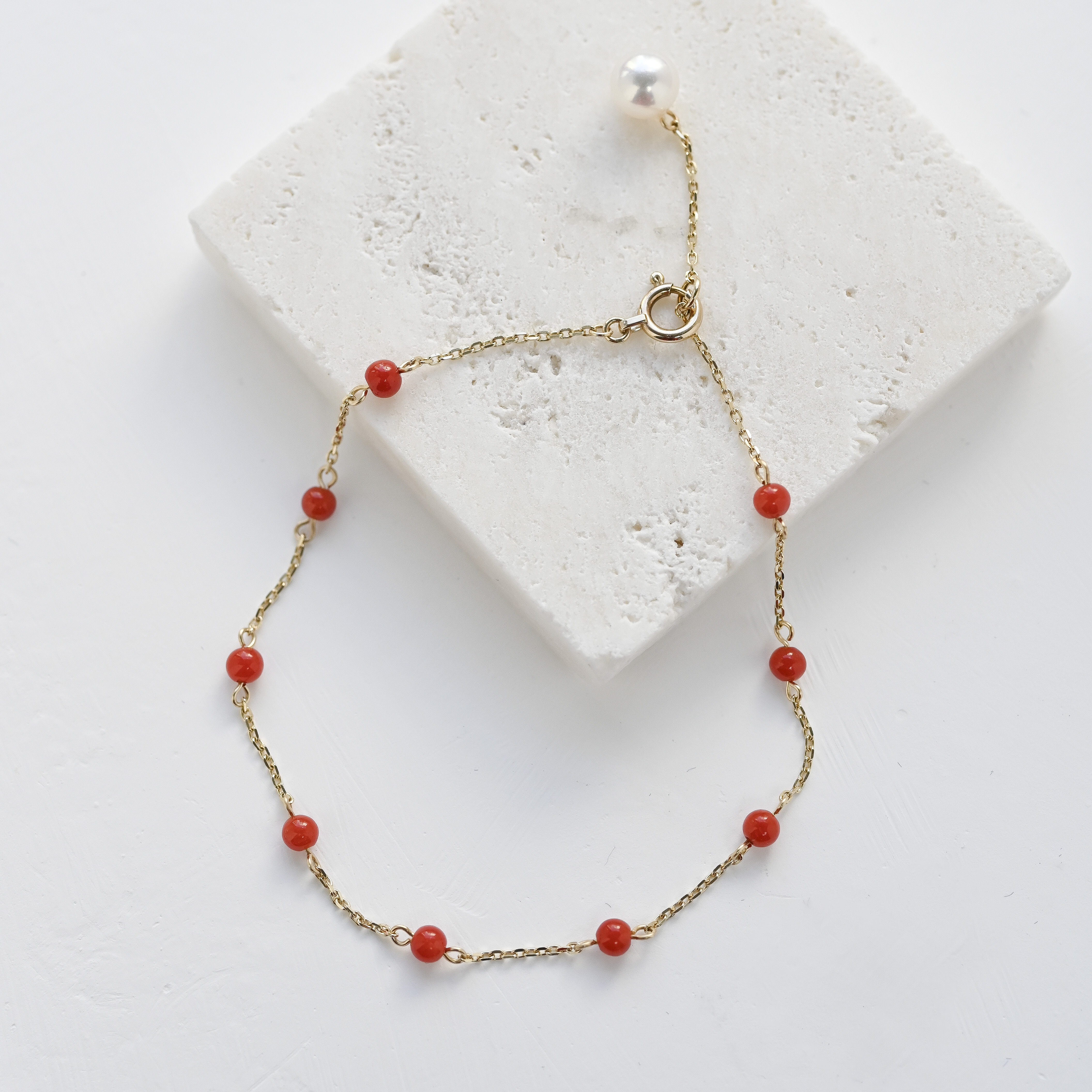 10K Coral & Pearl Bracelet