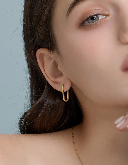 【925純銀】橢圓線條。銀針耳環(金)