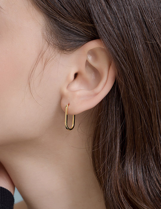 【925純銀】橢圓線條。銀針耳環(金)