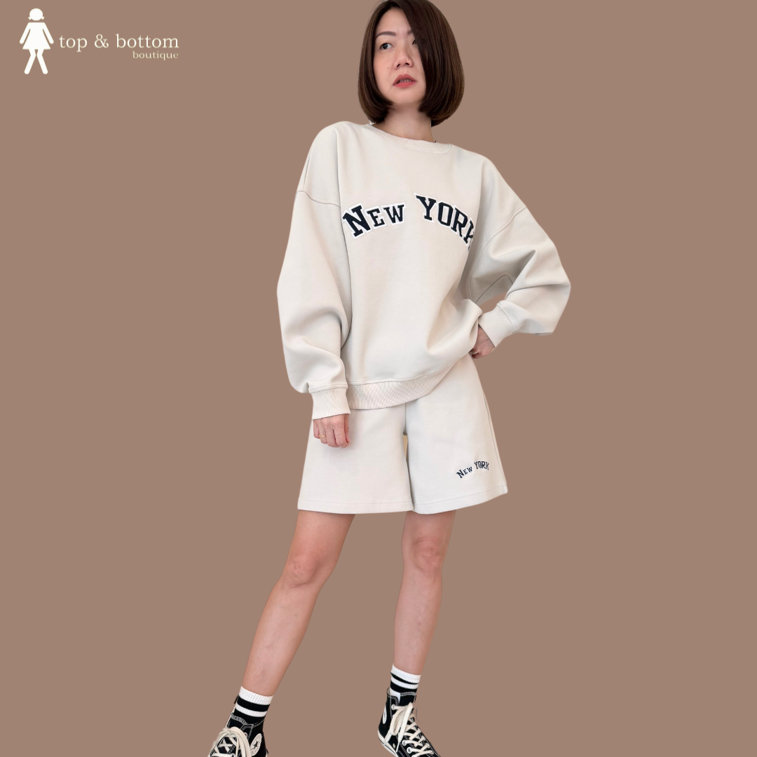 "NEW YORK" EMBROIDERED WORDING SWEATS SET SUIT (2PCS)
