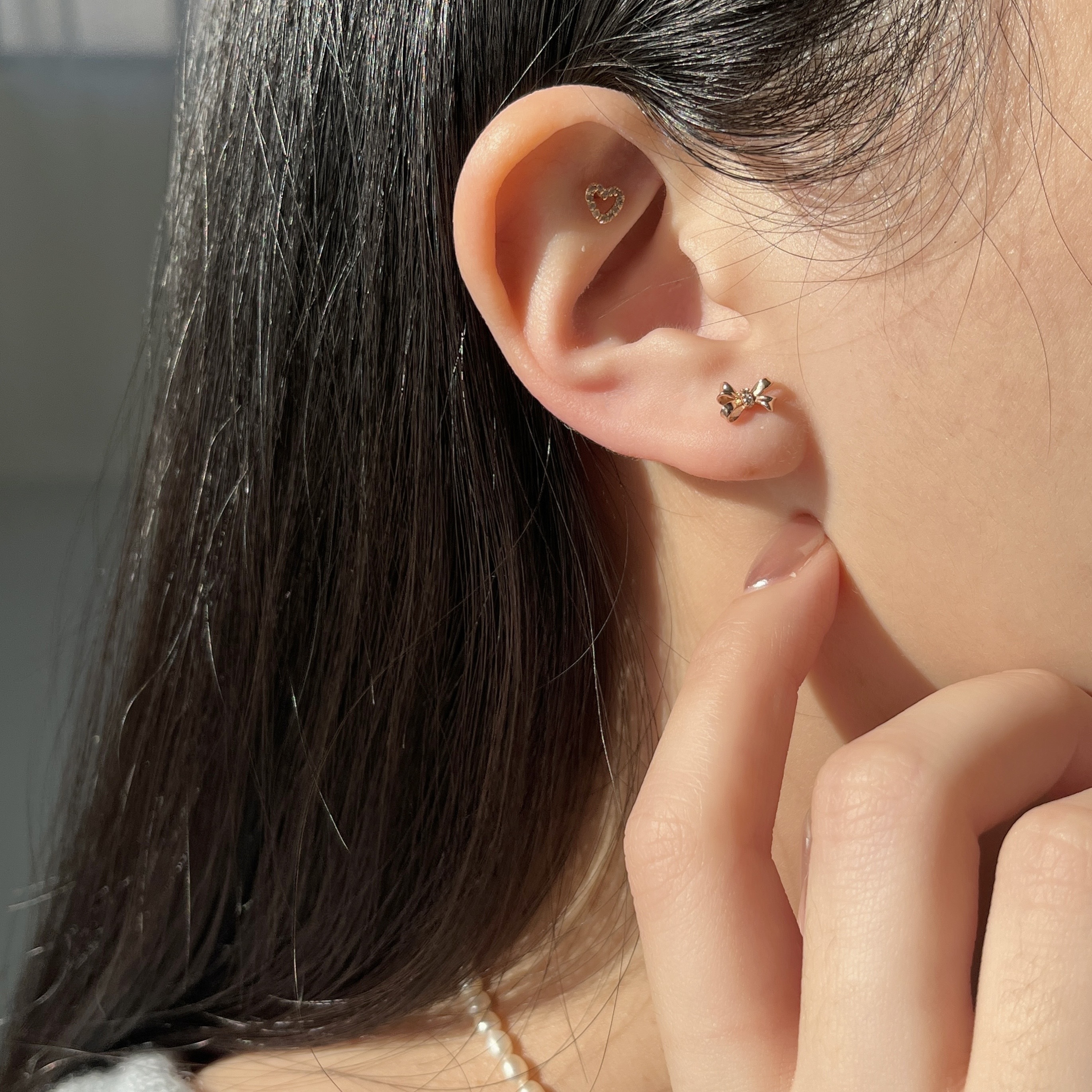 14K立體蝴蝶結真鑽轉珠耳環