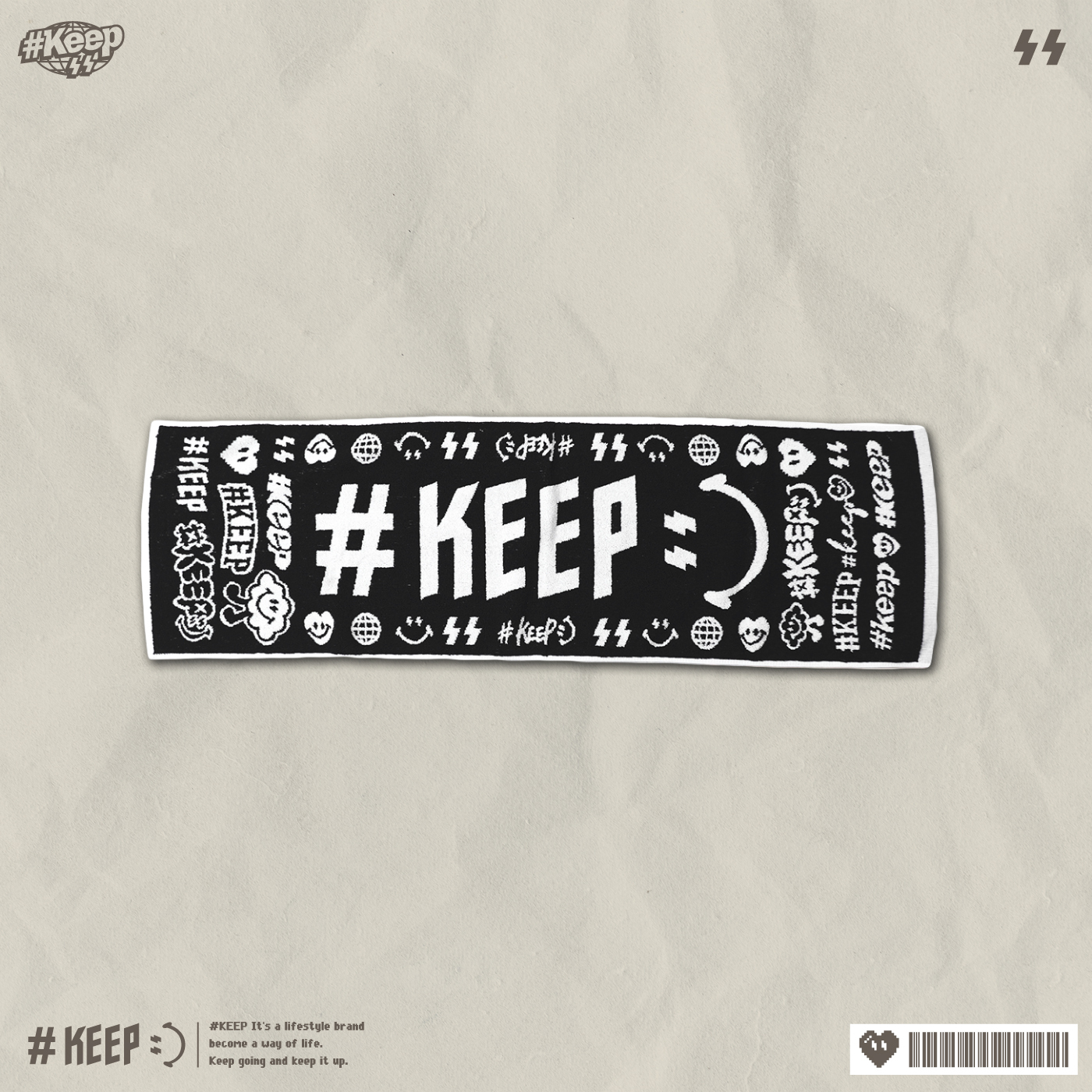 #KEEP LOGO TOWEL 黑色 緹花 LOGO圖騰 運動 毛巾【KS287-BK】