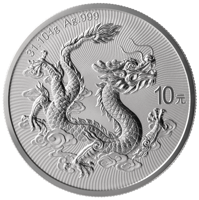 中国人民銀行　2025年版 中国銀貨 龍図／万里の長城 純銀 現品在庫40枚 中国人民銀行 2025年版 中国銀貨 龍図／万里の長城 純銀 現品