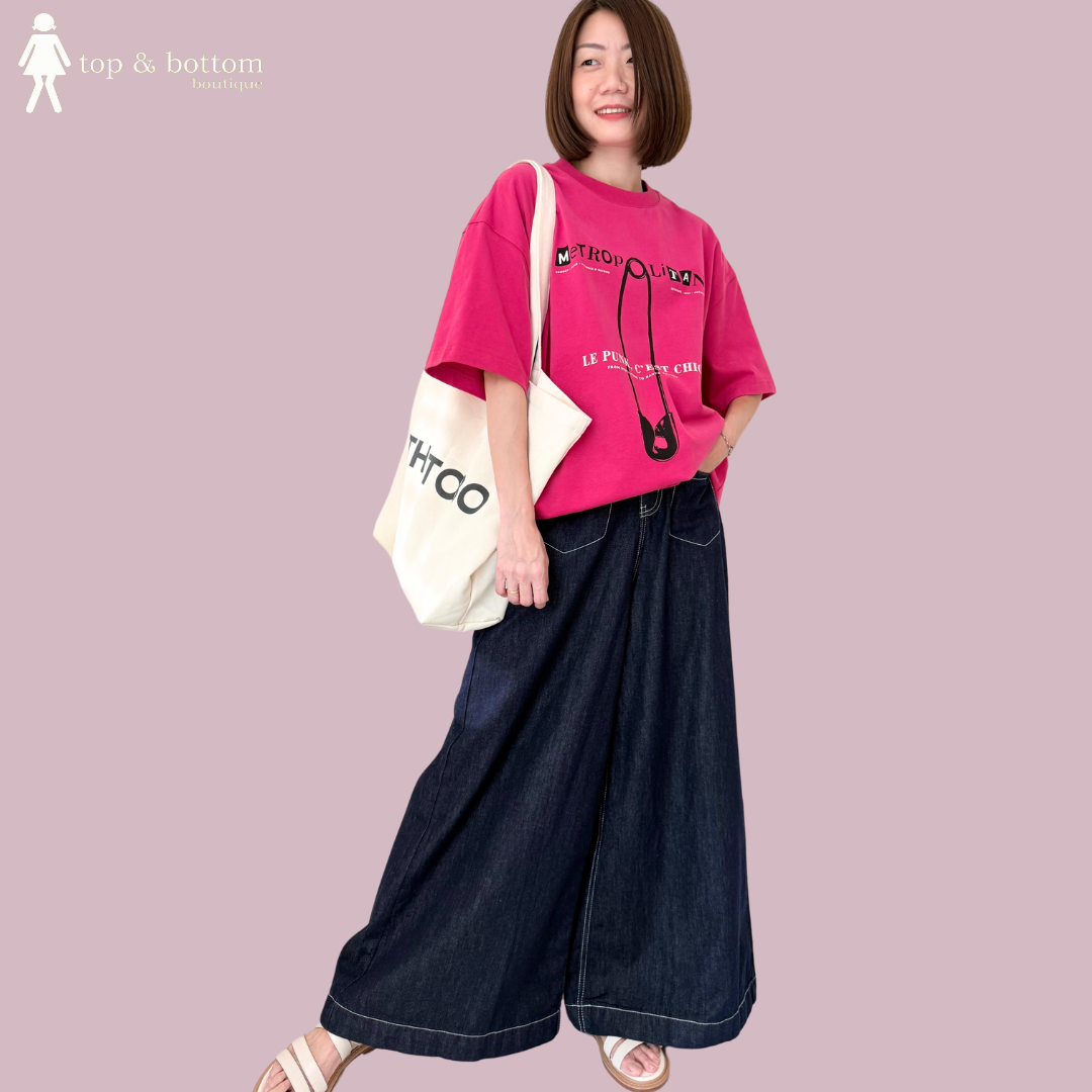 HIGH WAISTED DENIM POCKET FRONT WIDE LEG PANT