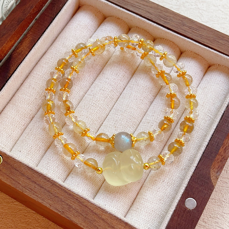 【星軌】黃水晶小貓x月光石x金髮晶雙圈手鍊