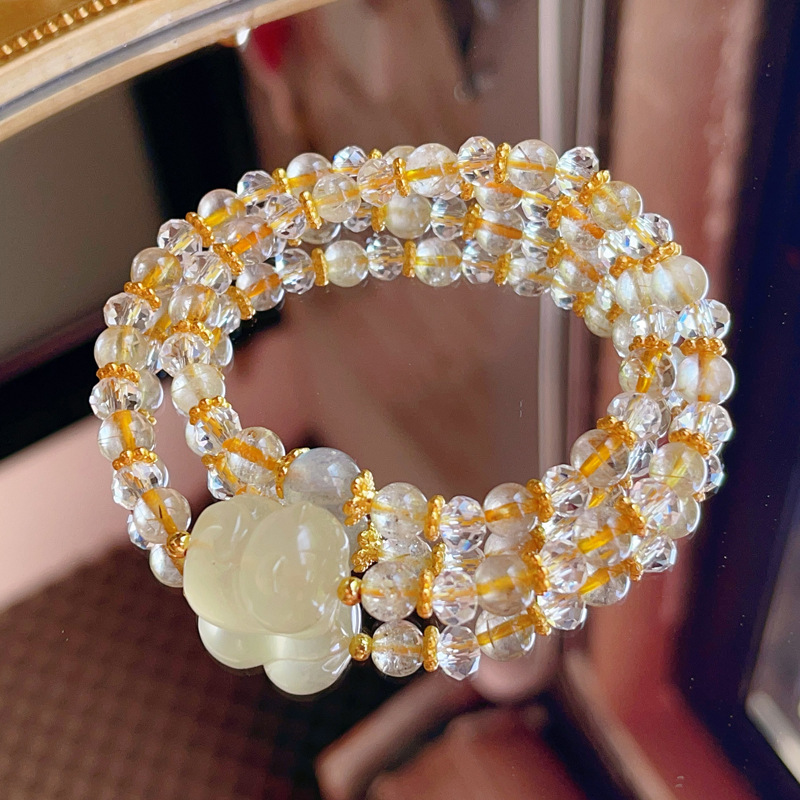 【星軌】黃水晶小貓x月光石x金髮晶雙圈手鍊