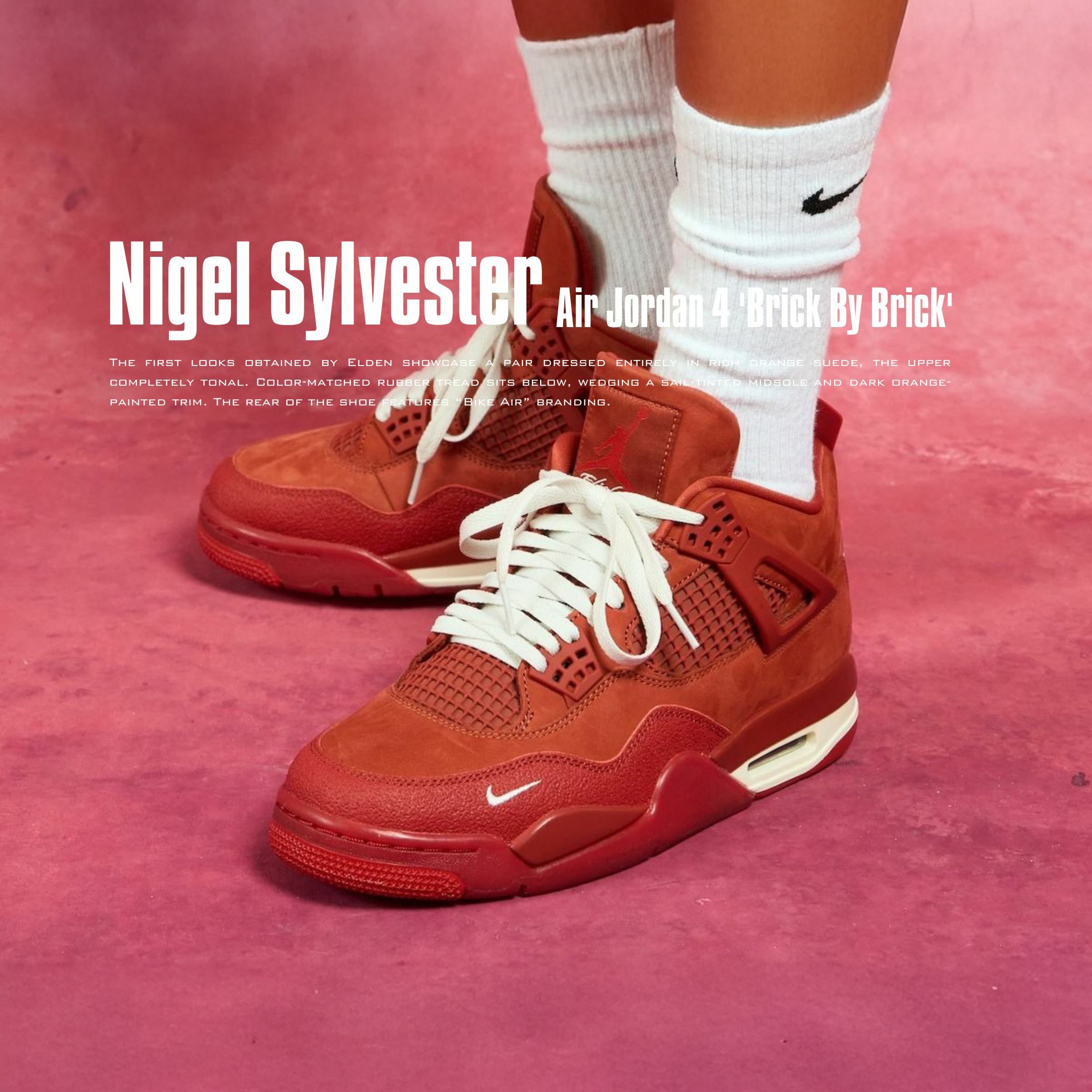 NICEDAY 代購 Nigel Sylvester x Air Jordan 4 BIKE 橘紅 聯名 麂皮 紅色 HF4340-800