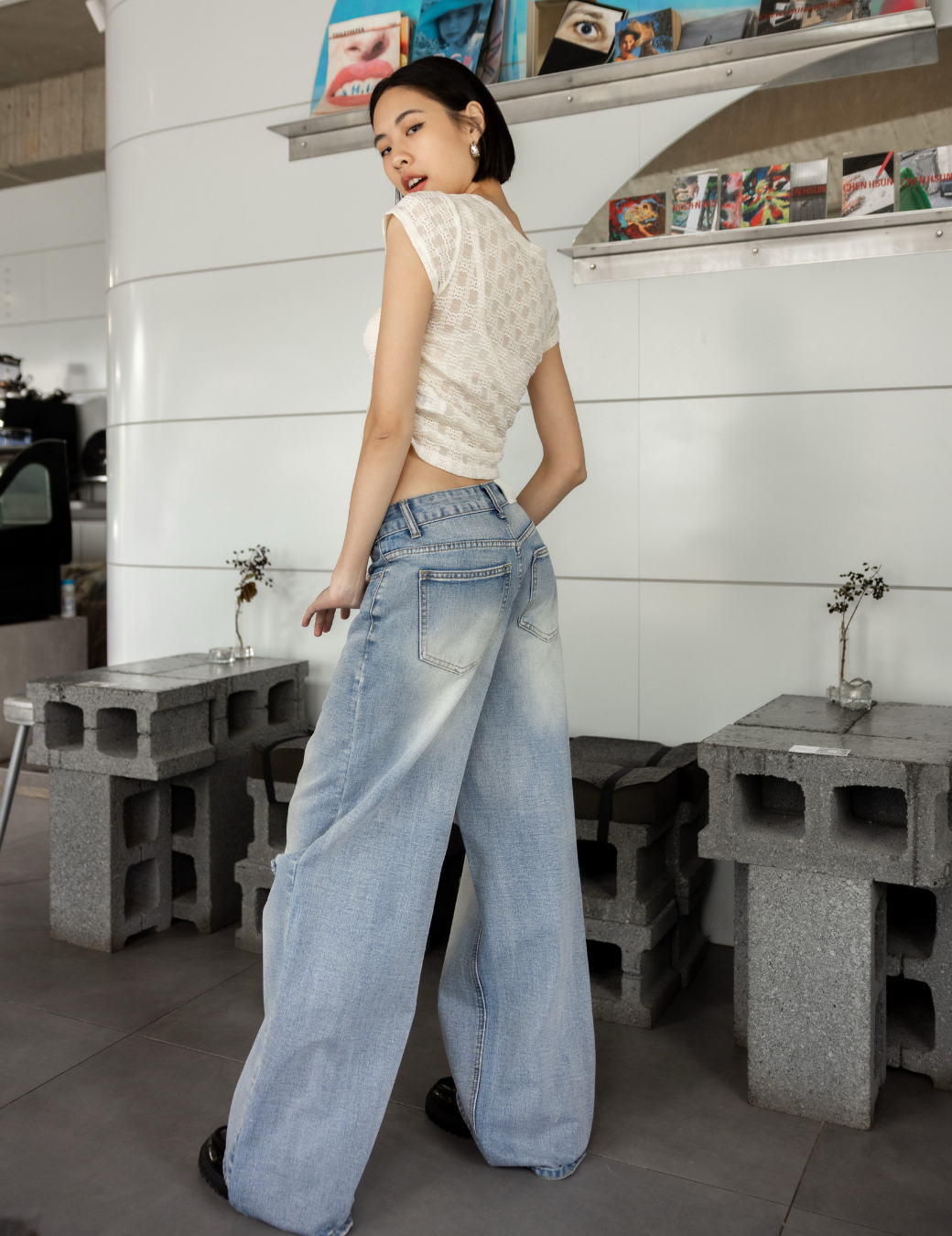 刷破設計直筒牛仔寬褲（6尺寸）