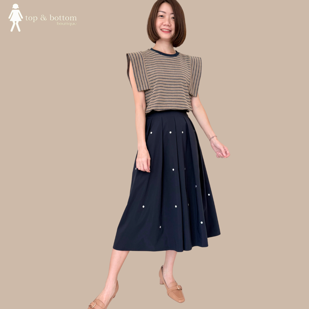 SOLID EMBROIDERED DOT MIDI SKIRT