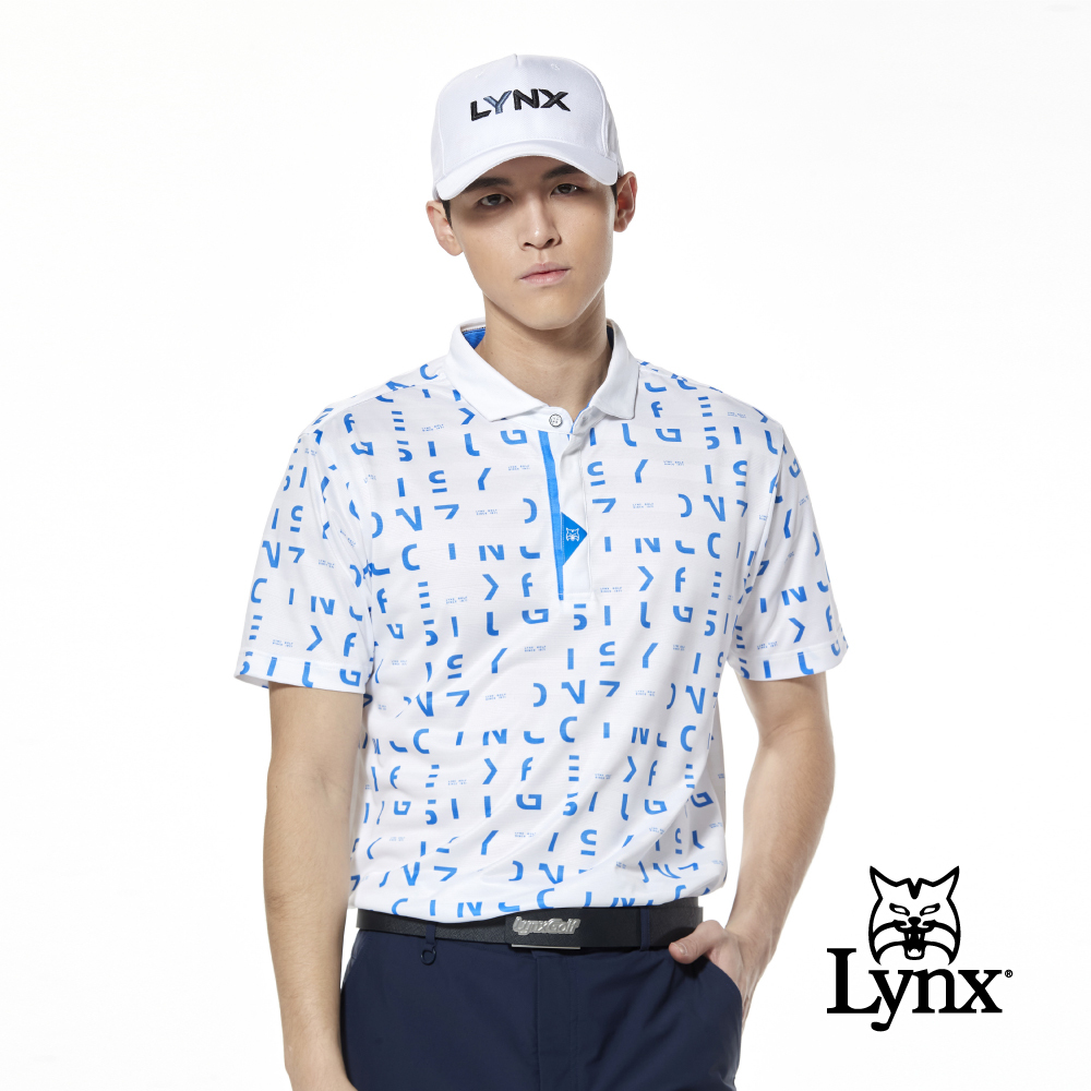 【Lynx Golf】吸排透氣橫條組織門襟八字領設計POLO衫/高爾夫球衫