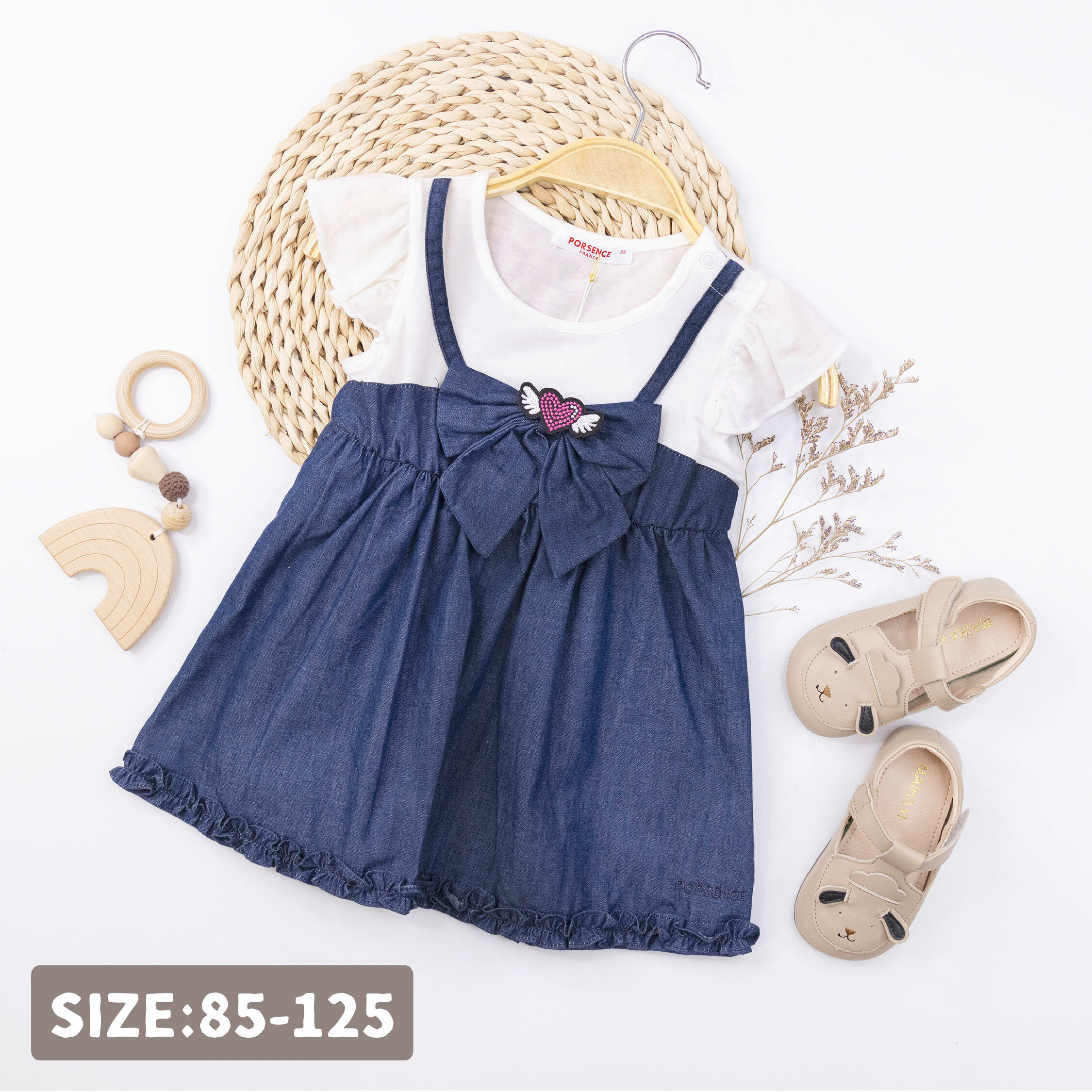 波紳士【22029】立體蝴蝶結假兩件洋裝(附愛心翅膀別針)