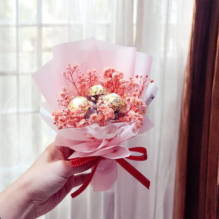 3朵粉色金莎滿天星花束,3朵粉色金莎花束