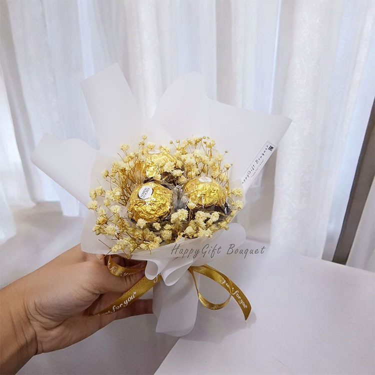 3朵白色金莎滿天星花束,3朵白色金莎花束