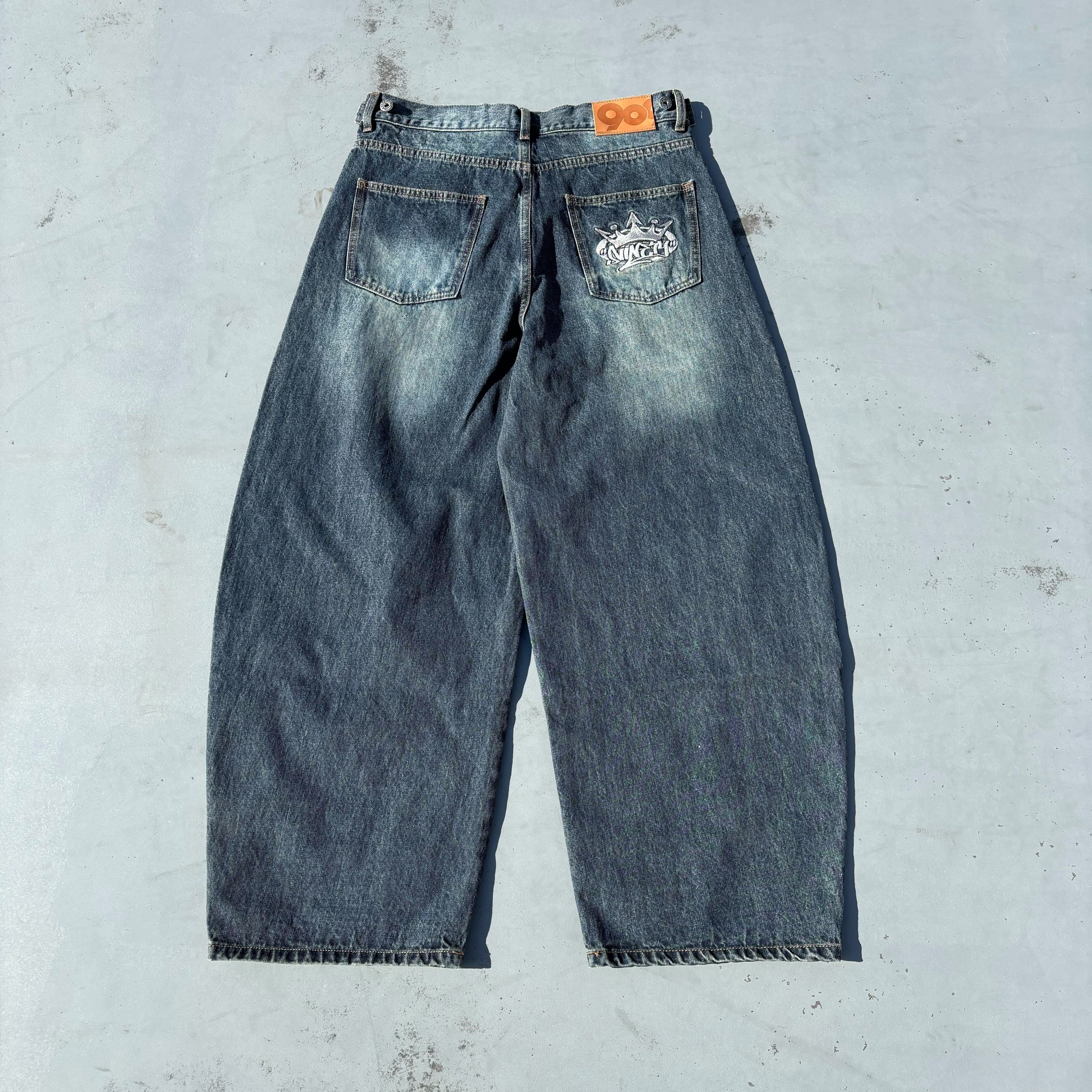 King Logo Slub Denim Buggy Pants