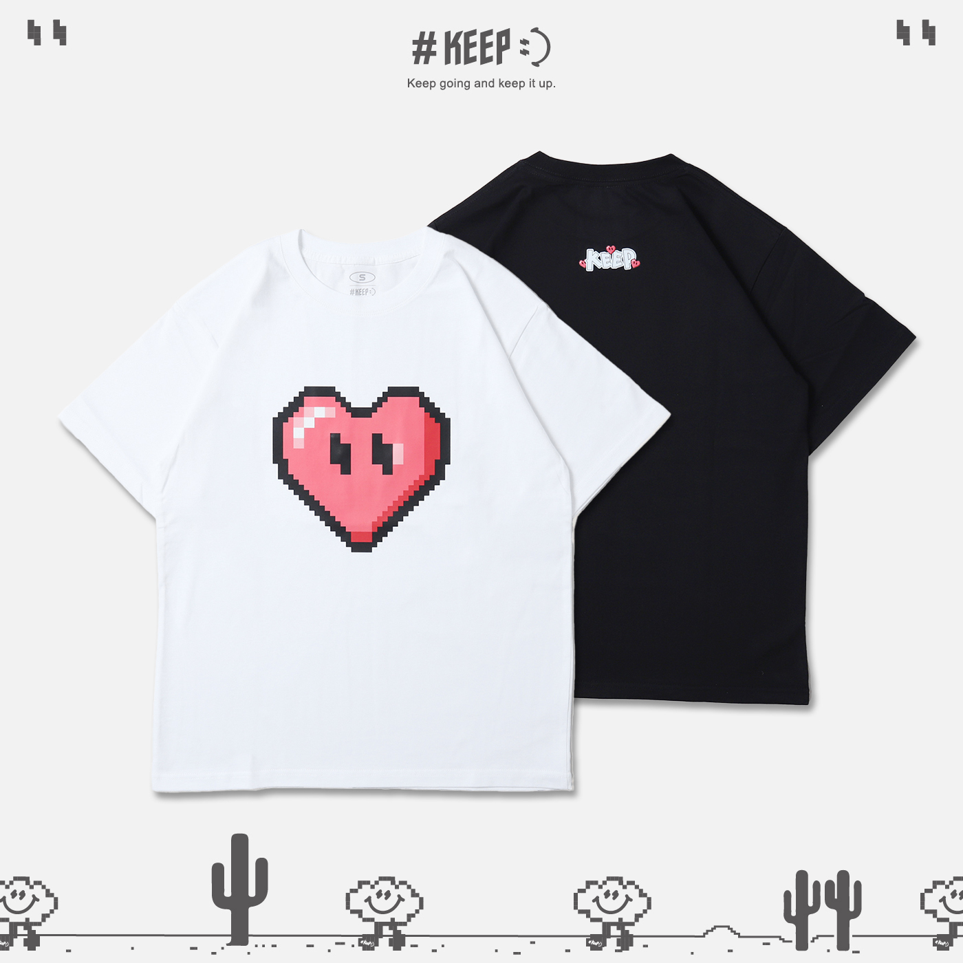 #KEEP PIXEL APRIL HEART TEE 月份限定 四月辣椒紅 像素 8-bit 寬鬆 休閒 短袖 短T【KS281】