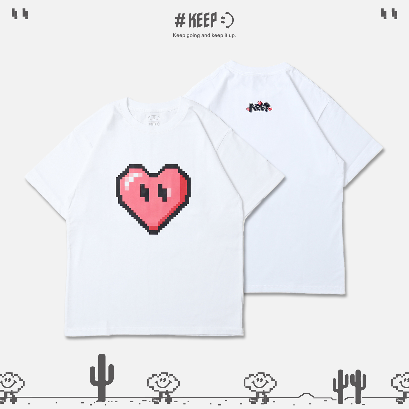 #KEEP PIXEL APRIL HEART TEE 月份限定 四月辣椒紅 像素 8-bit 寬鬆 休閒 短袖 短T【KS281】