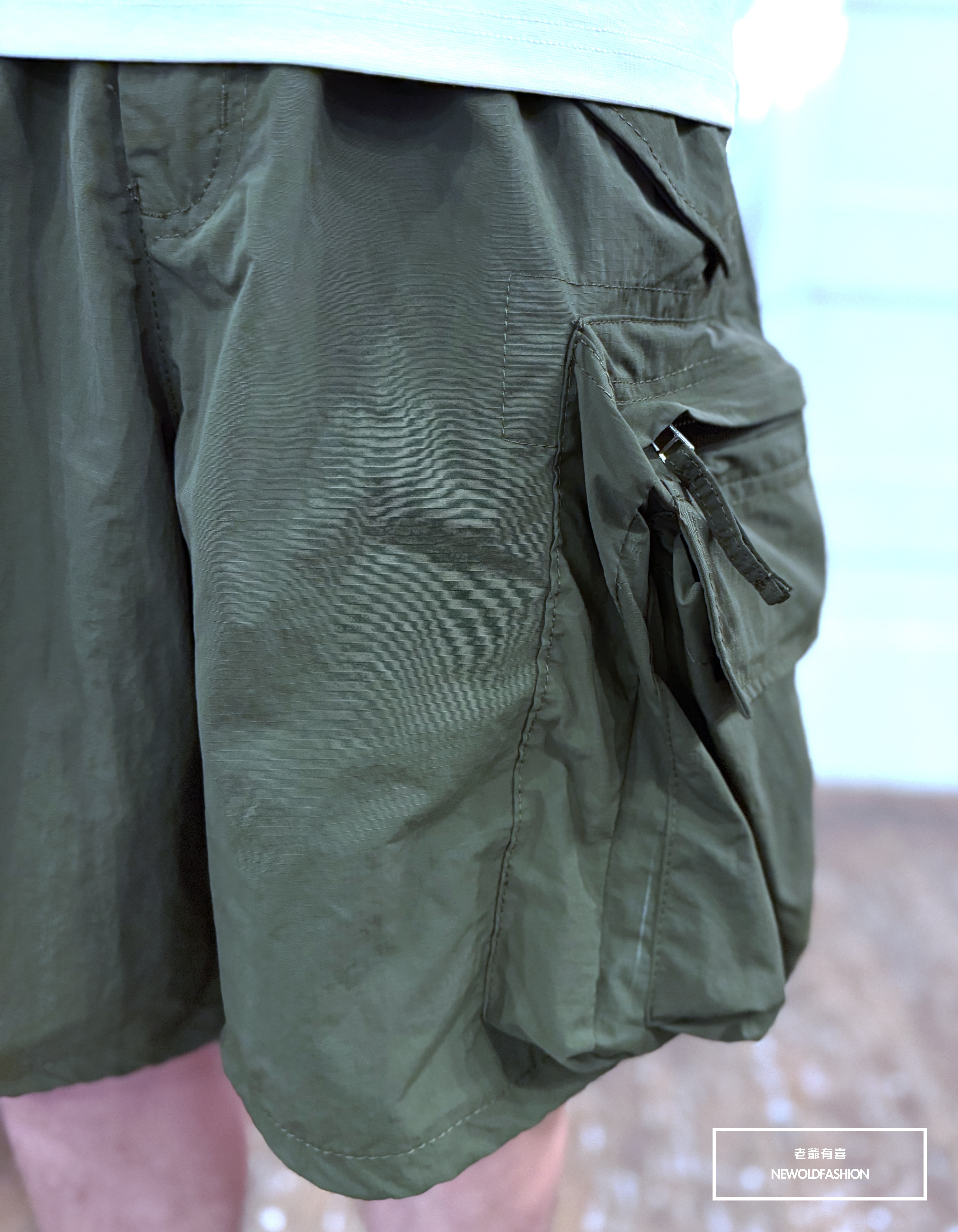 『新品上市』重磅金屬拉鍊雙層口袋工裝短褲(NOF25029901)-軍綠