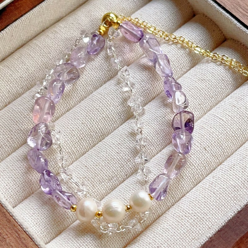 【星軌】天然隨形紫水晶x淡水珍珠雙抽拉手鍊