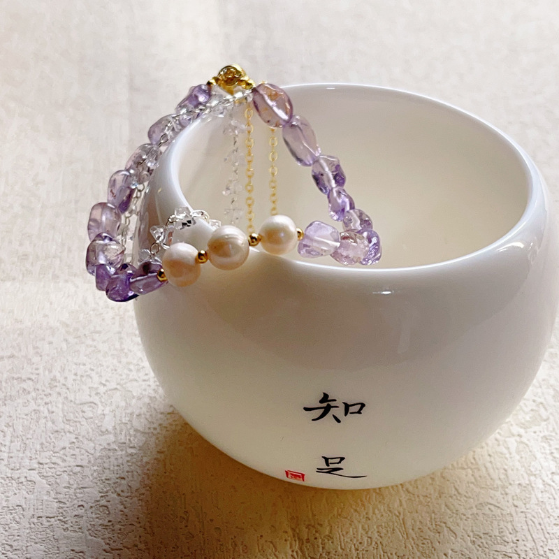 【星軌】天然隨形紫水晶x淡水珍珠雙抽拉手鍊